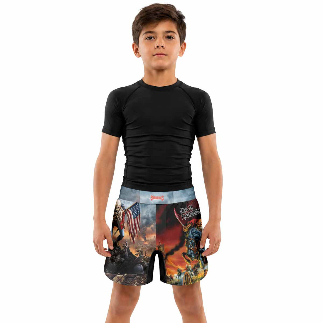 Iron Maiden American Flag Kids Grappling Shorts - lifestyle
