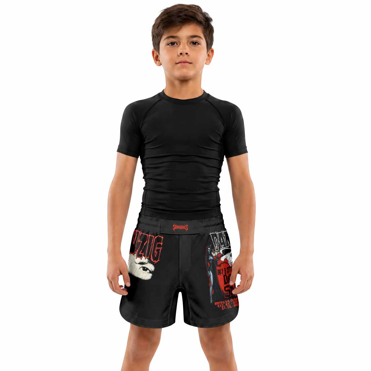 Danzig Deth Red Sabaoth Kids Grappling Shorts - lifestyle
