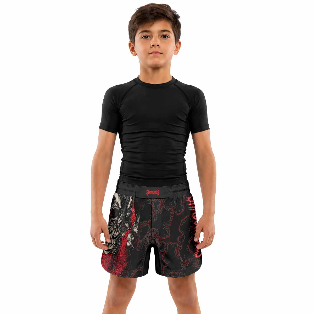 Crimson Hollow Skull Kids Grappling Shorts - lifestyle