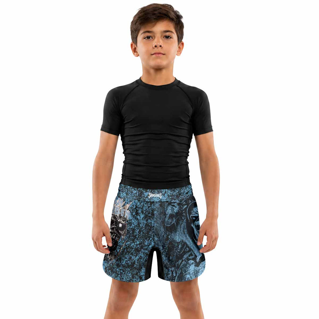 Iron Maiden Fear Reaper Eddie Kids Grappling Shorts - lifestyle