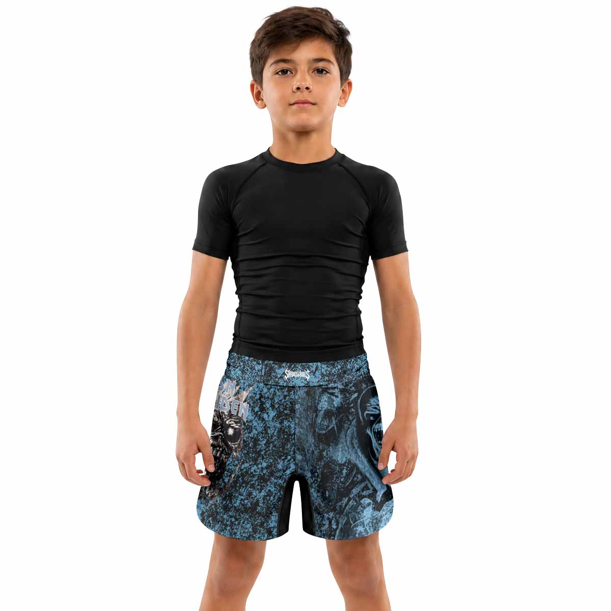 Iron Maiden Fear Reaper Eddie Kids Grappling Shorts - lifestyle