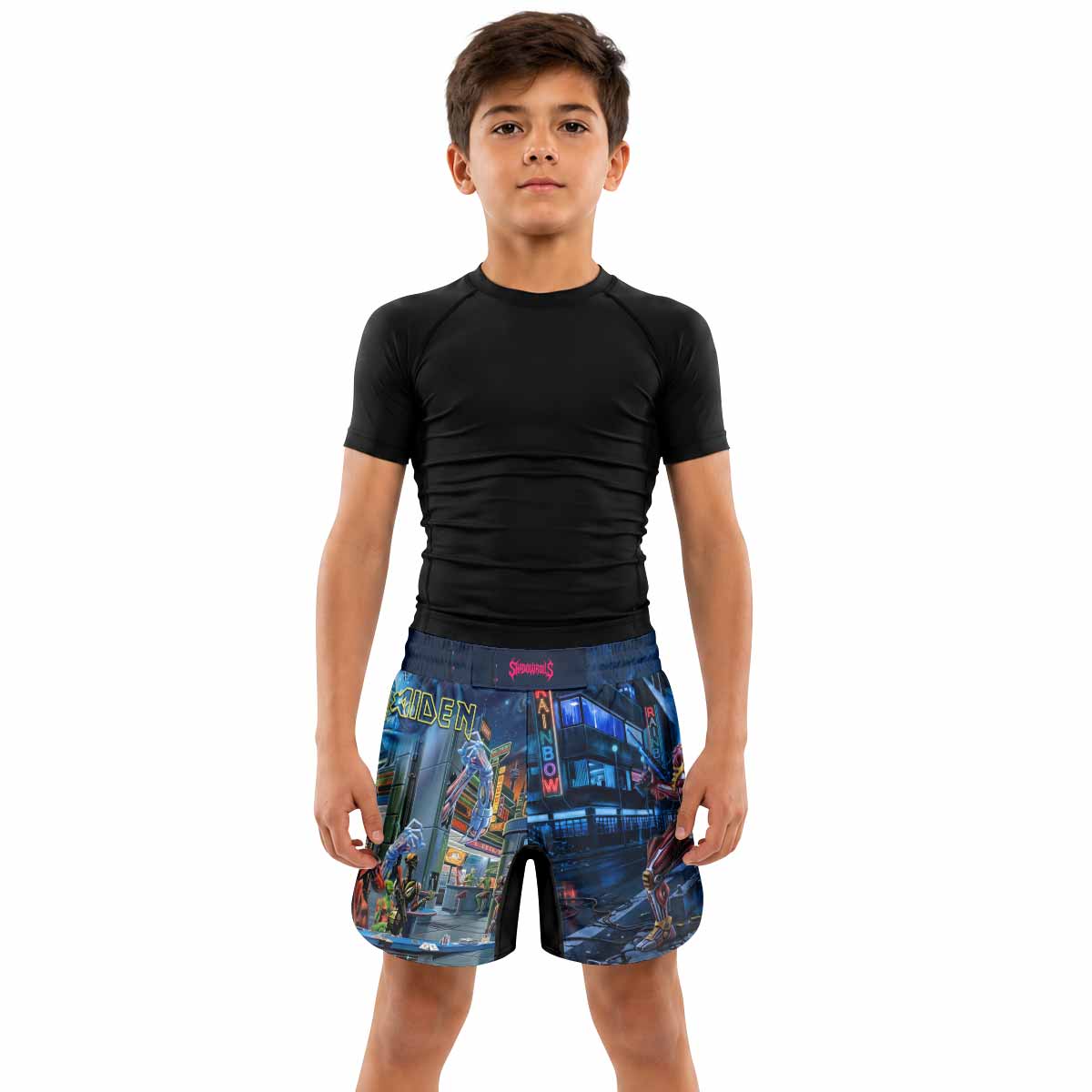 Iron Maiden Somewhere in Time Eddie Cyborg Kids Grappling Shorts - lifestyle
