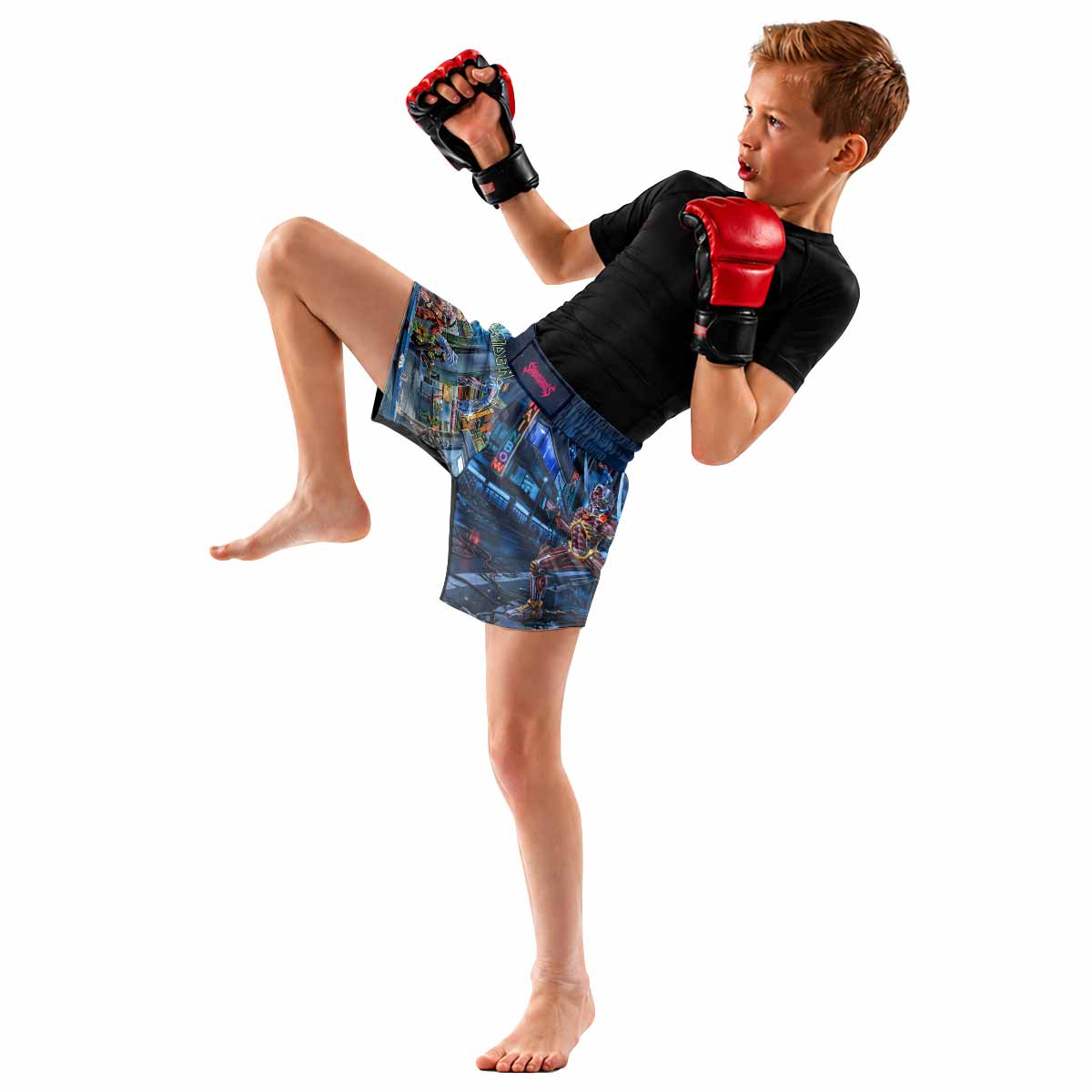 Iron Maiden Somewhere in Time Eddie Cyborg Kids Grappling Shorts - lifestyle