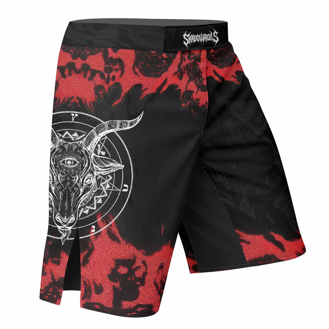 Baphomet Seal Fight Shorts - MMA, BJJ, and Boxing Performance Gear - right side mockup