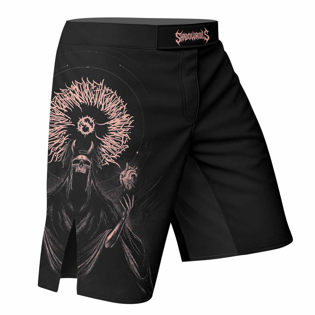 Dark Anointed Fight Shorts - Durable MMA & Boxing Shorts - right side mockup