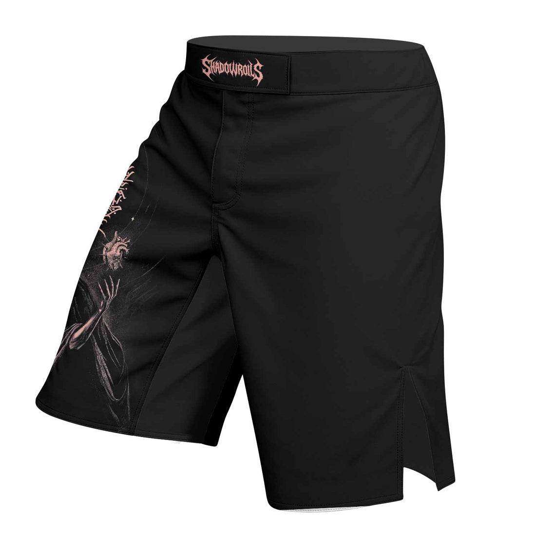 Dark Anointed Fight Shorts - Durable MMA & Boxing Shorts - right side mockup