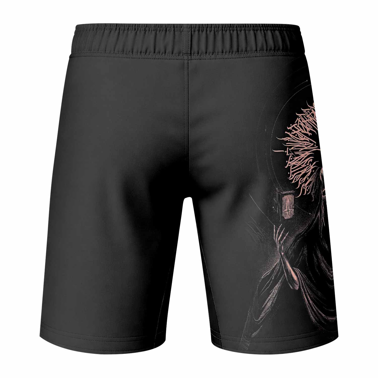 Dark Anointed Fight Shorts - Durable MMA & Boxing Shorts - back view mockup