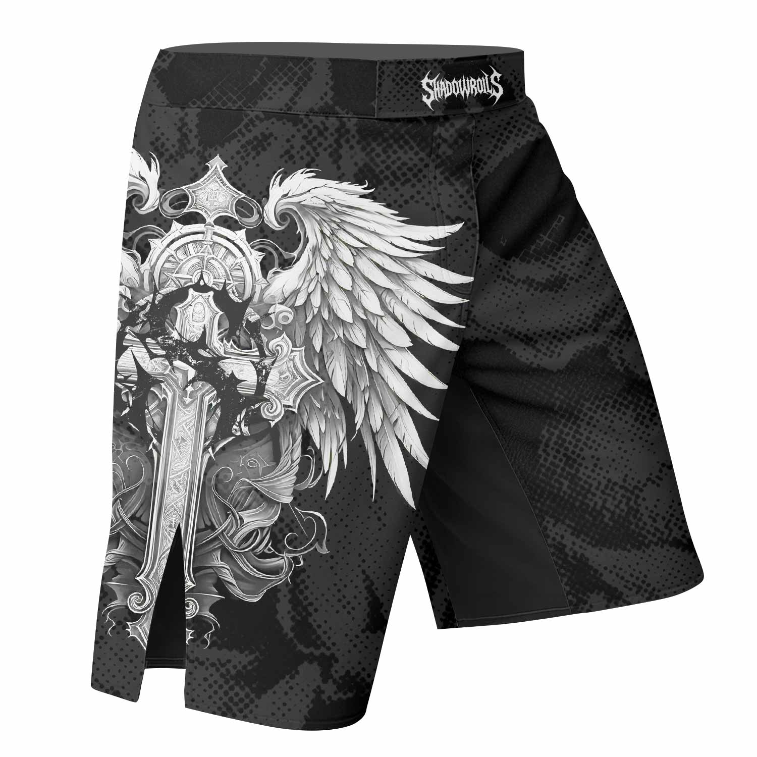 Rebirth of the Fallen Fight Shorts - Durable MMA, BJJ & Training Gear - right side mockup