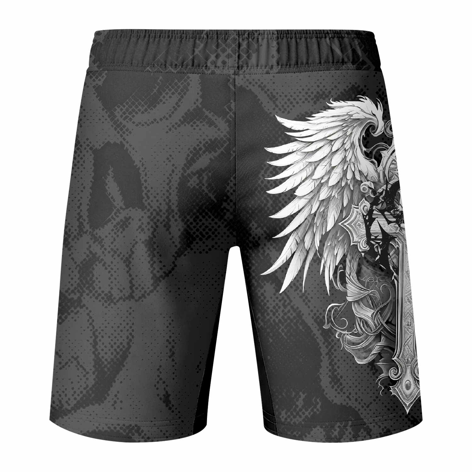 Rebirth of the Fallen Fight Shorts - Durable MMA, BJJ & Training Gear - back view mockup