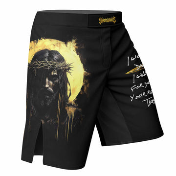 Psalm 23:4 No Evil Shall I Fear Fight Shorts - MMA & BJJ Gear - right side mockup