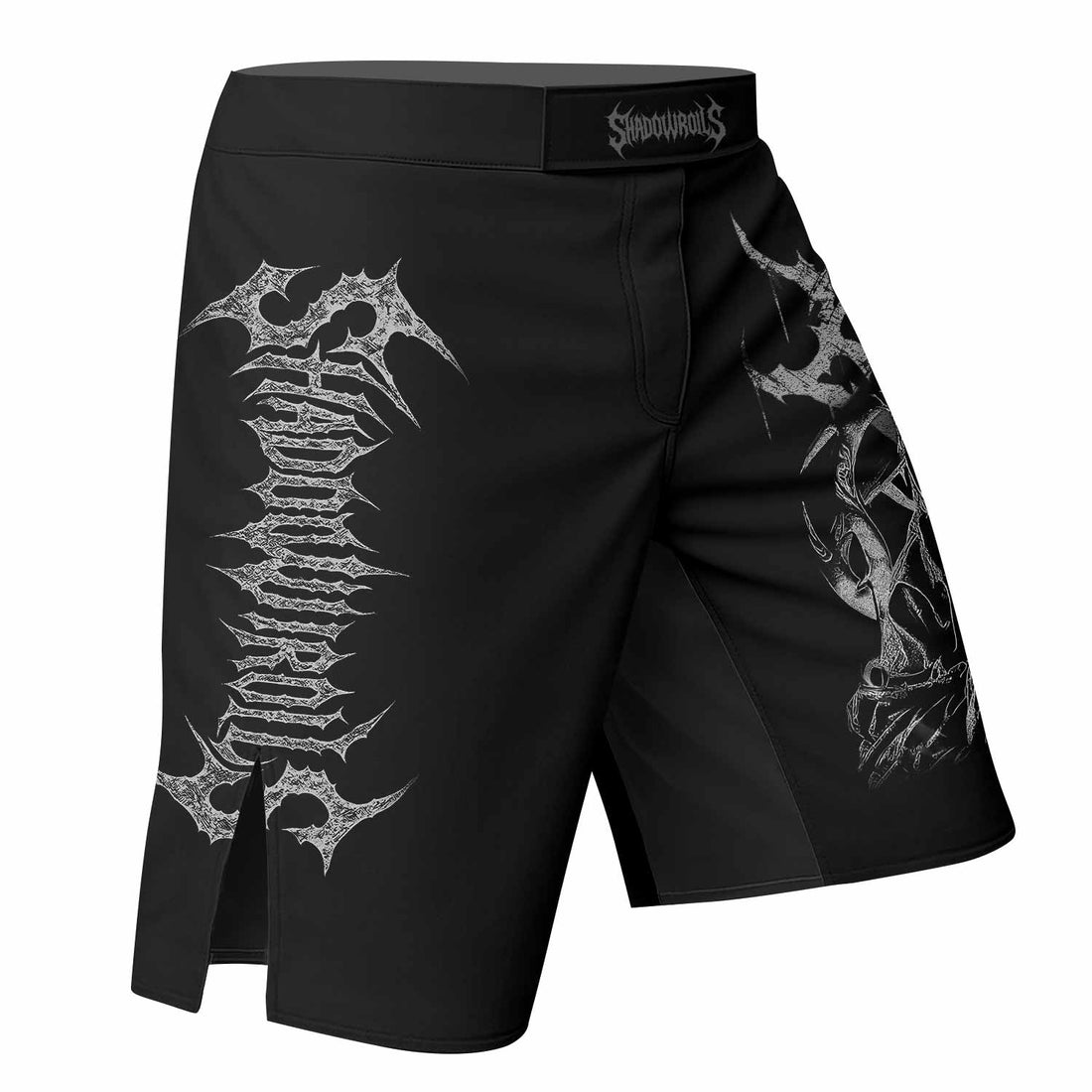 Against All Gods Fight Shorts - Durable MMA, BJJ, Boxing Gear - right side mockup