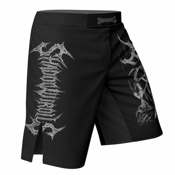 Against All Gods Fight Shorts - Durable MMA, BJJ, Boxing Gear - right side mockup
