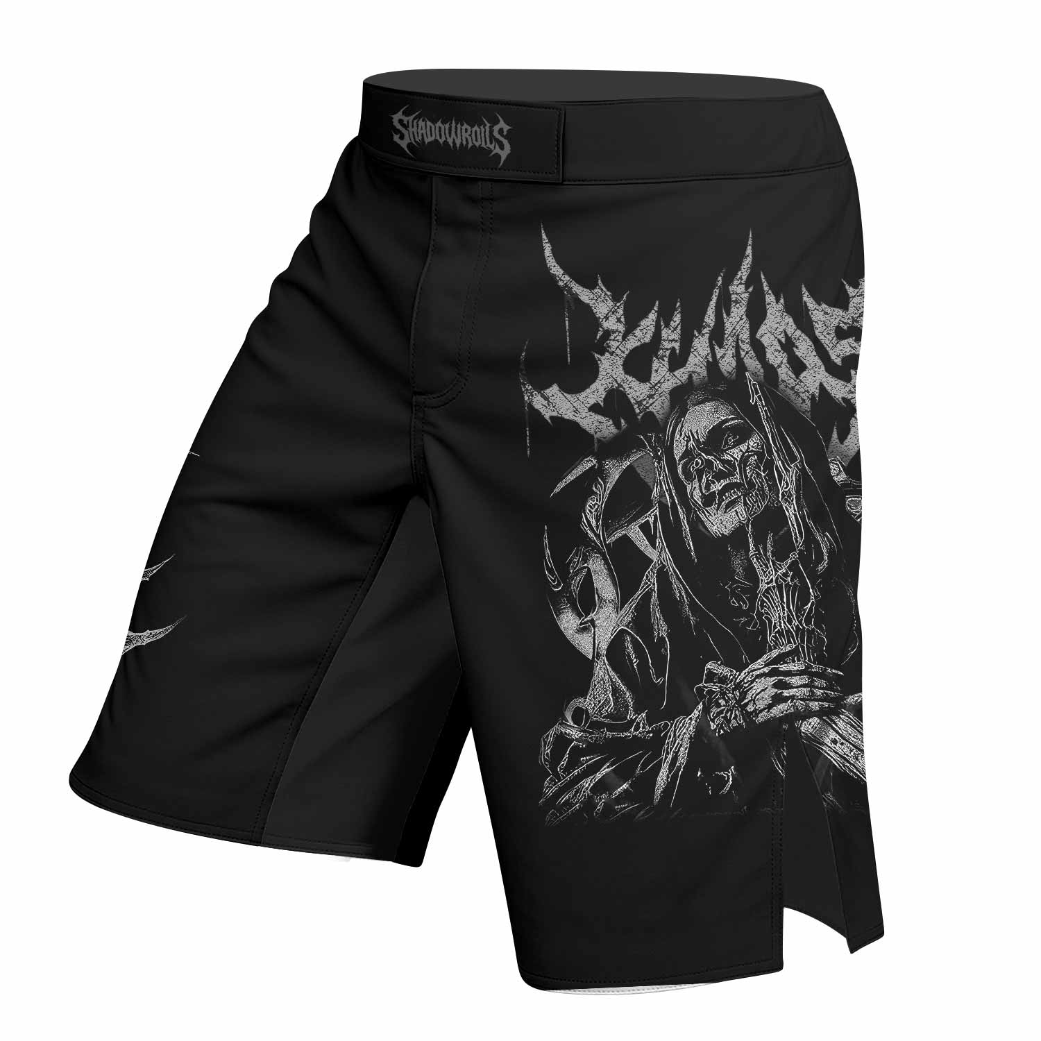 Against All Gods Fight Shorts - Durable MMA, BJJ, Boxing Gear - left side mockup