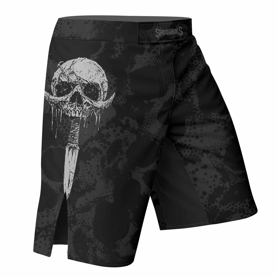 Pierced by Shadows Fight Shorts - Durable MMA, BJJ & Boxing Gear - right side mockup