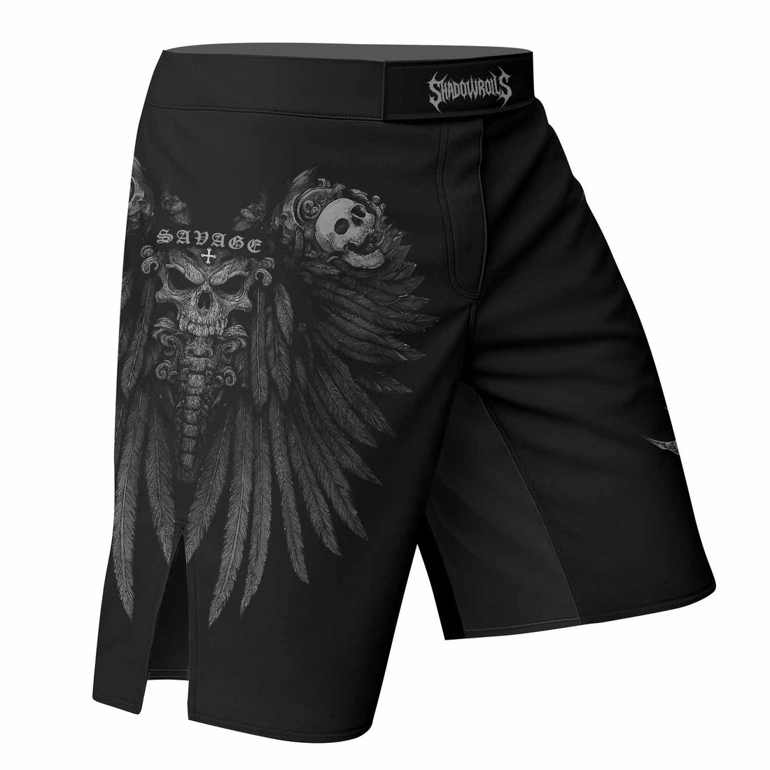 Savage Winged Skull Fight Shorts | MMA, BJJ, Boxing & Fitness - right side mockup
