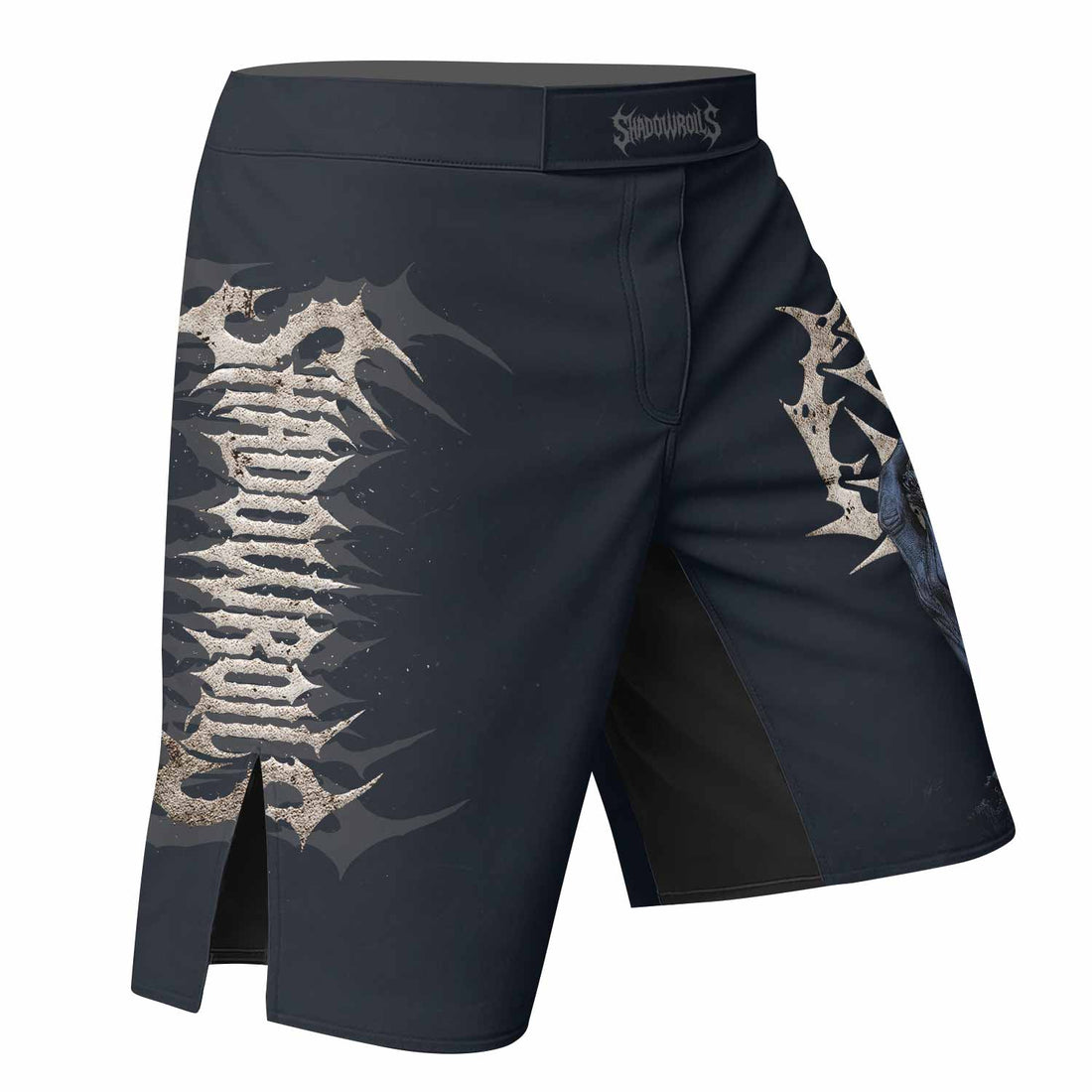 The All-Seeing Hand Fight Shorts - Durable MMA, BJJ, Boxing Gear - right side mockup
