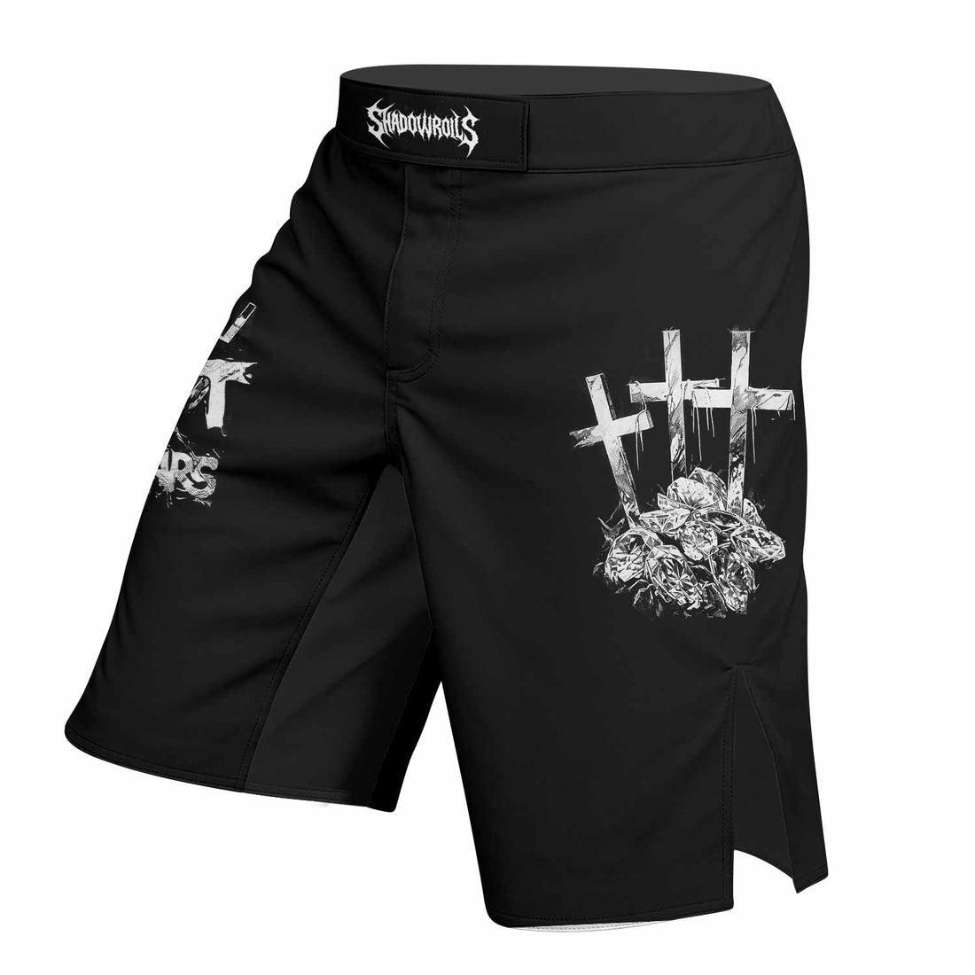 Saint Tears Fight Shorts - Durable Fight Shorts for MMA, BJJ, Boxing - right side mockup
