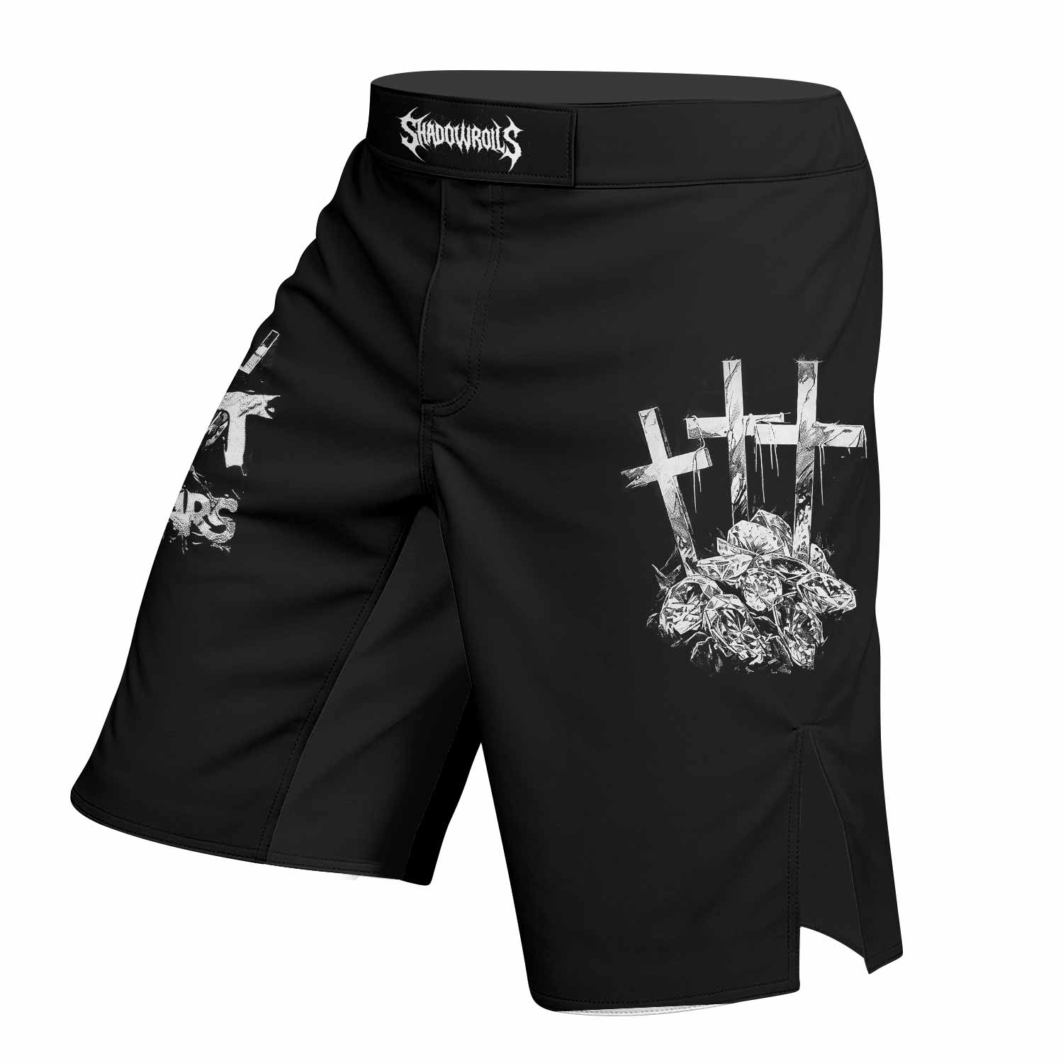 Saint Tears Fight Shorts - Durable Fight Shorts for MMA, BJJ, Boxing - left side mockup