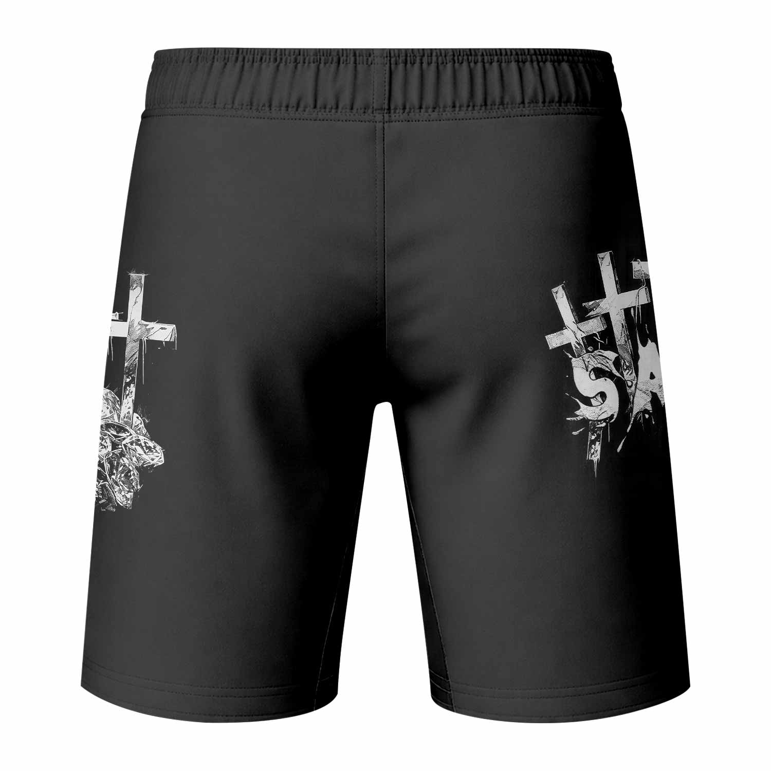 Saint Tears Fight Shorts - Durable Fight Shorts for MMA, BJJ, Boxing - back view mockup