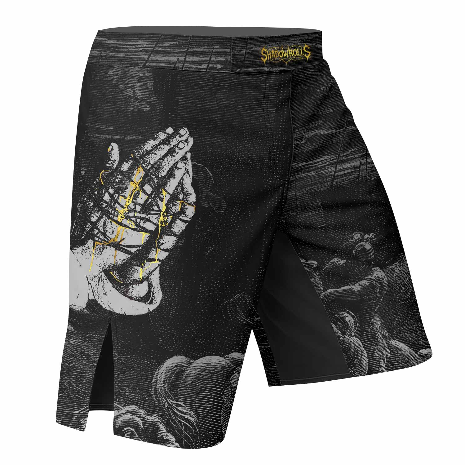 Crucified Grace Fight Shorts | Durable MMA Fight Shorts - right side mockup
