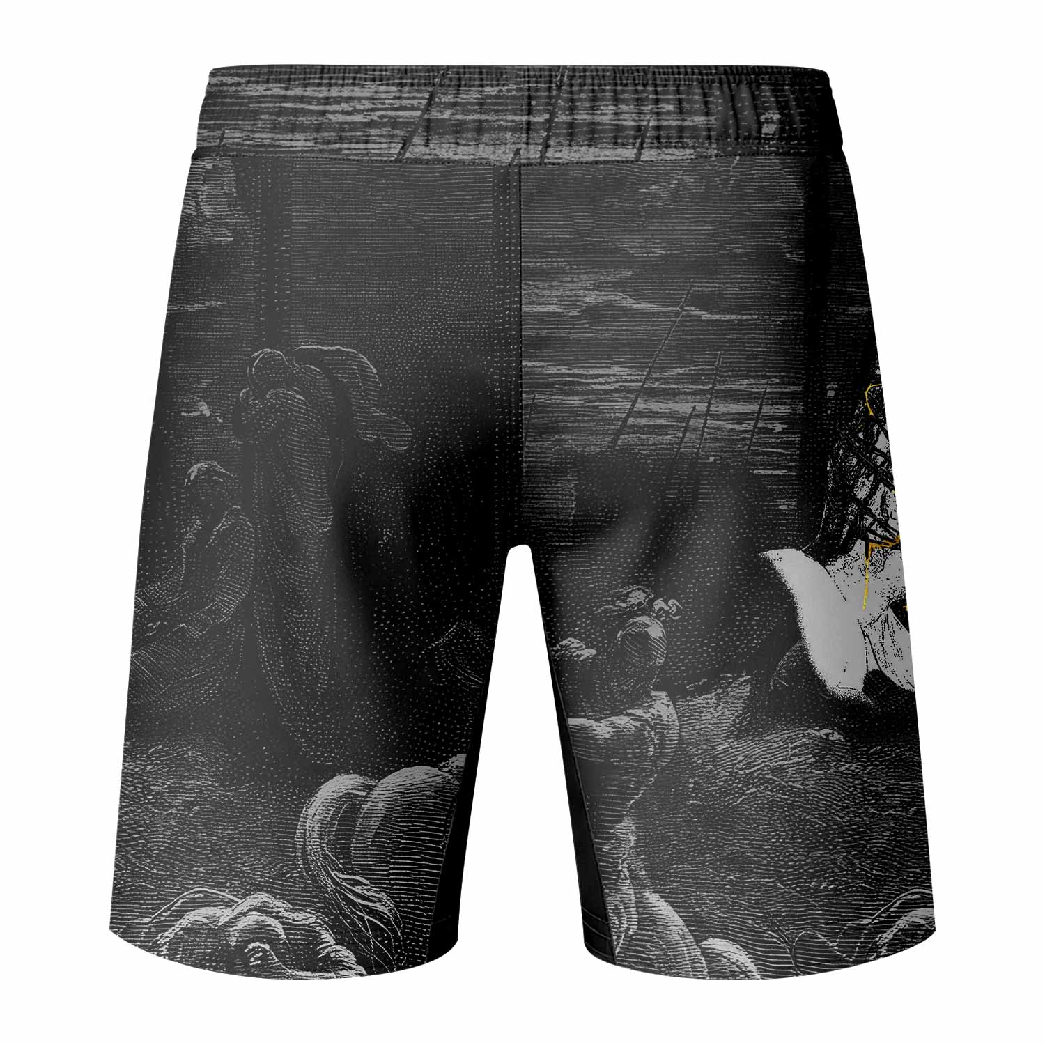 Crucified Grace Fight Shorts | Durable MMA Fight Shorts - back view mockup