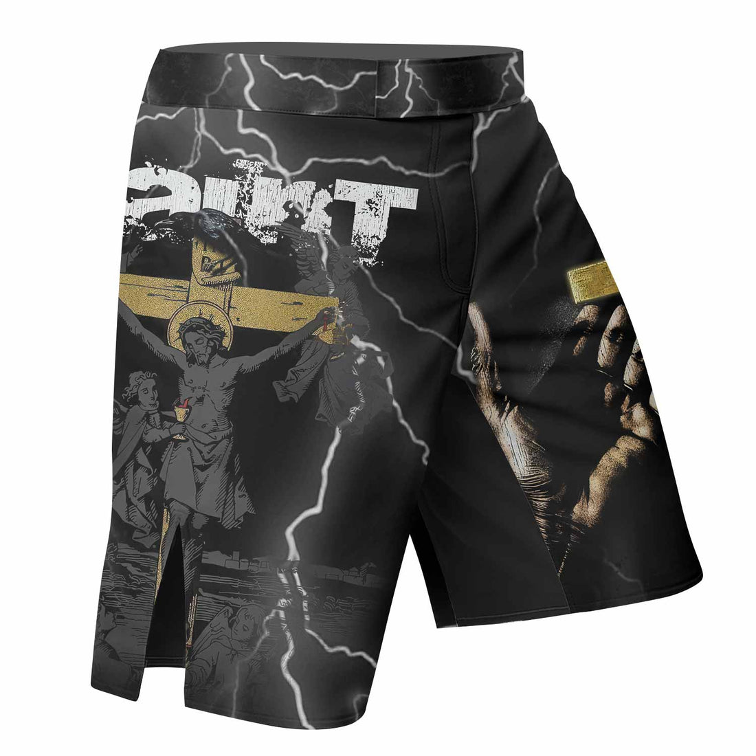Crucified Saint Fight Shorts | Durable MMA & Training Shorts - right side mockup