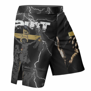 Crucified Saint Fight Shorts | Durable MMA & Training Shorts - right side mockup