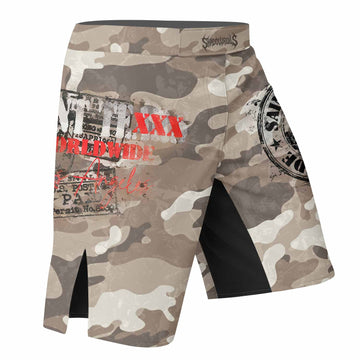 Saint Tears Camo Fight Shorts - Durable MMA, BJJ & Boxing Shorts - right side mockup