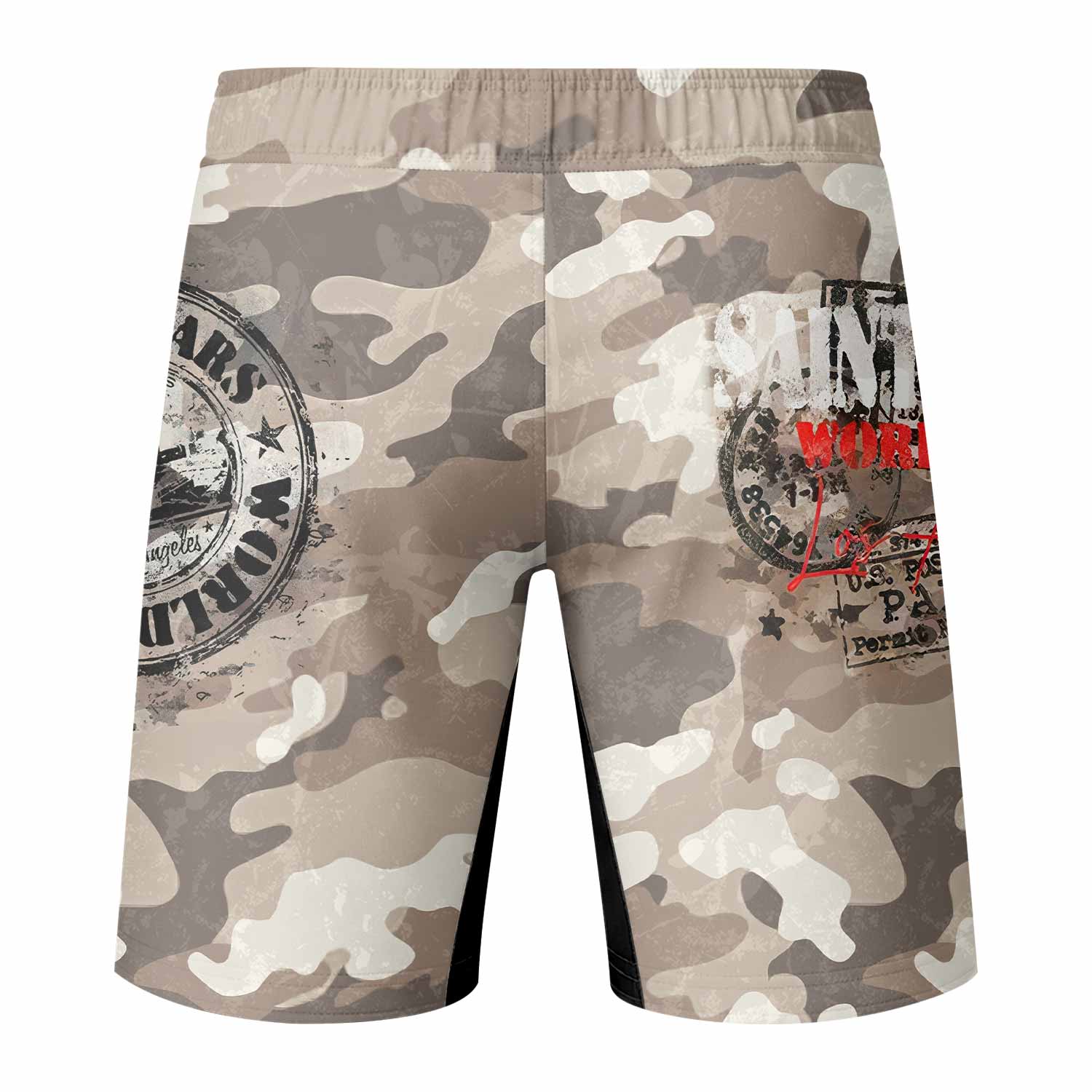 Saint Tears Camo Fight Shorts - Durable MMA, BJJ & Boxing Shorts - back view mockup