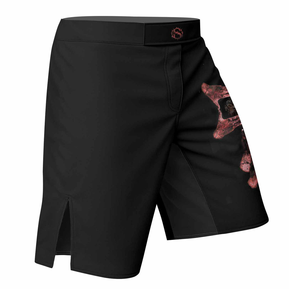 Stigmata Prayer Fight Shorts - Durable MMA, BJJ & Boxing Shorts - right side mockup