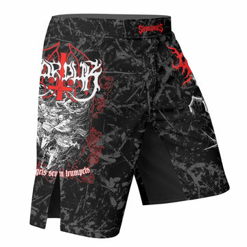 Trumpets of the End Fight Shorts - Durable & Flexible Gym Shorts - right side mockup