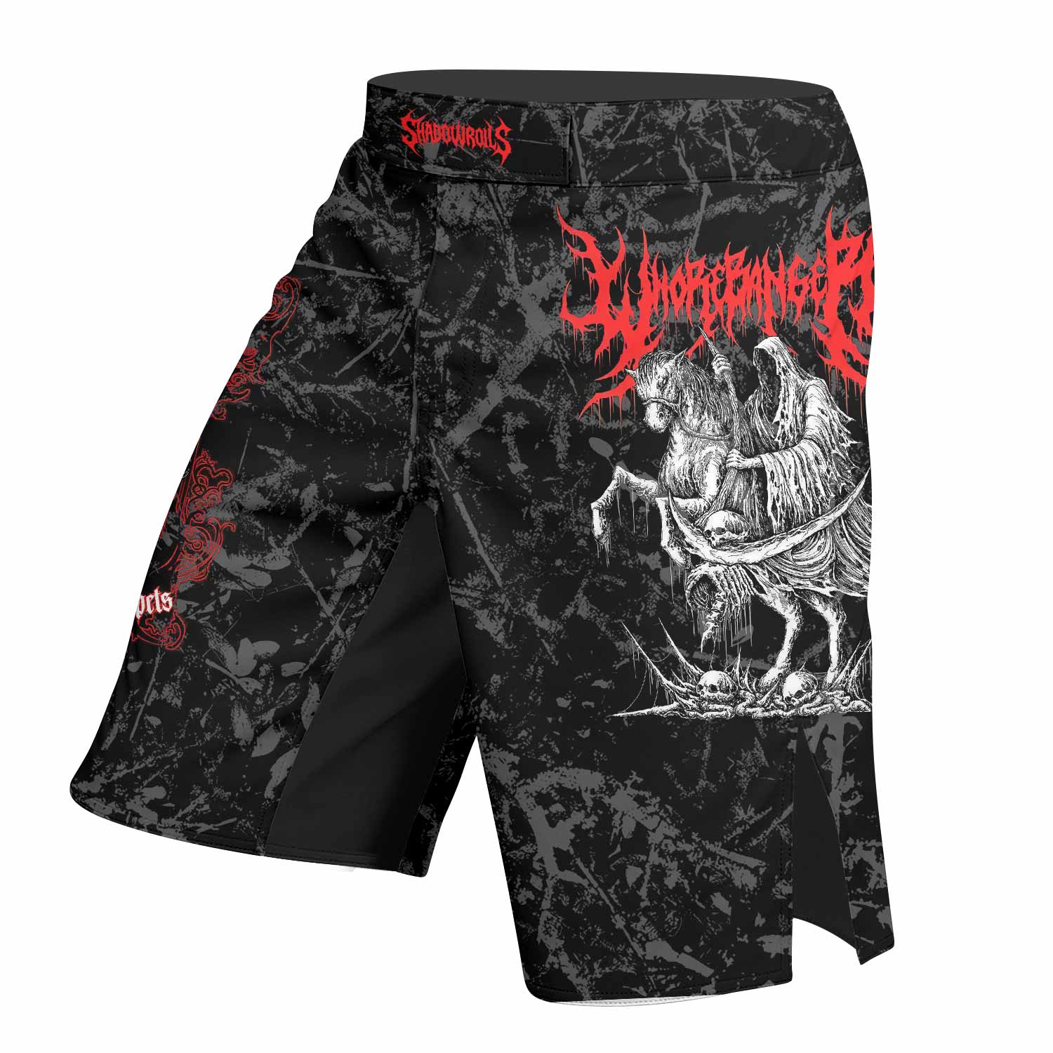 Trumpets of the End Fight Shorts - Durable & Flexible Gym Shorts - left side mockup