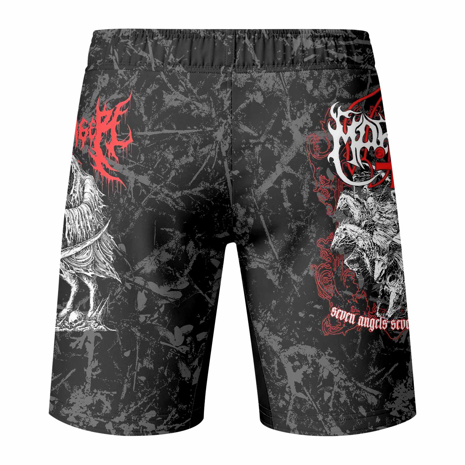 Trumpets of the End Fight Shorts - Durable & Flexible Gym Shorts - back view mockup