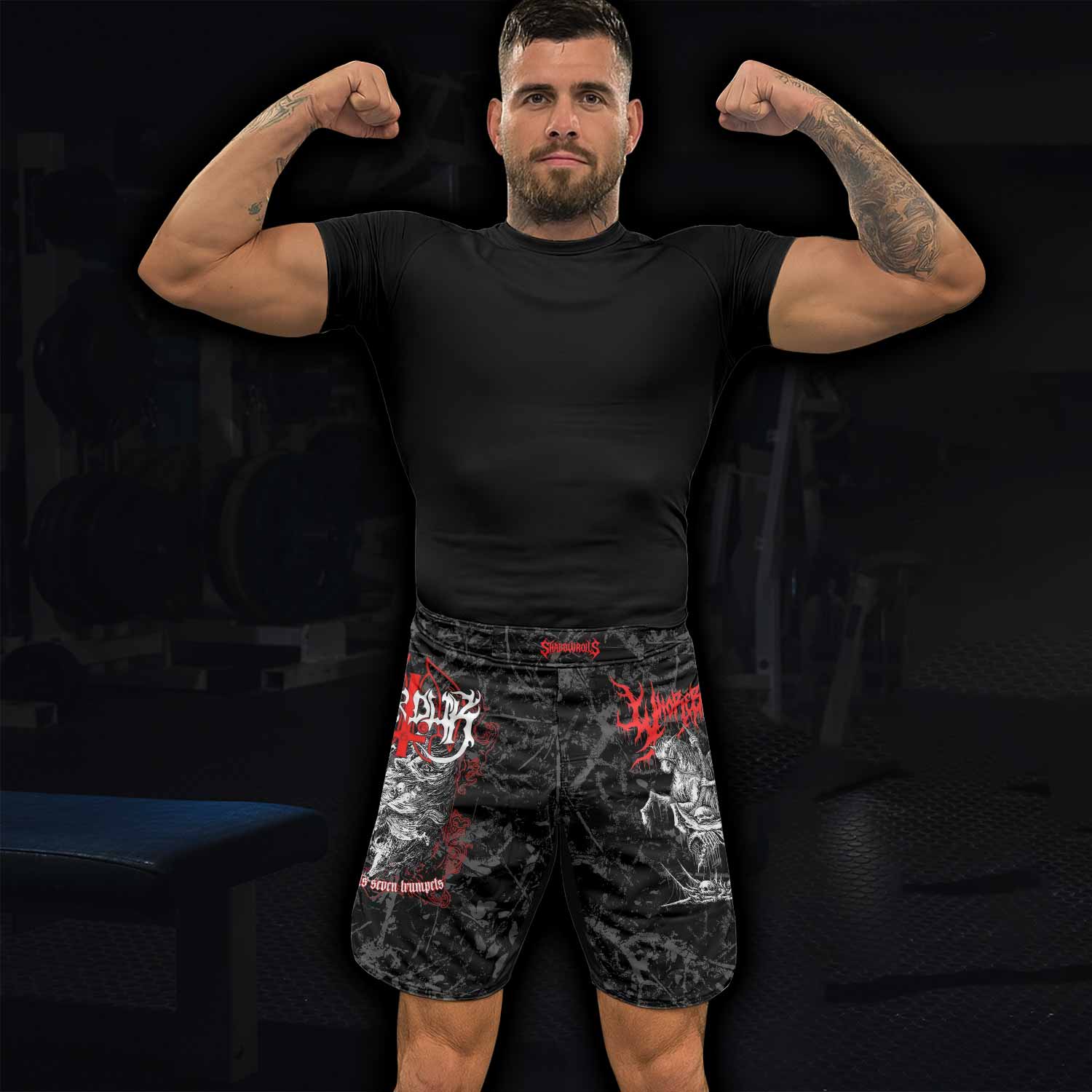 Trumpets of the End Fight Shorts - Durable & Flexible Gym Shorts - lifestyle view