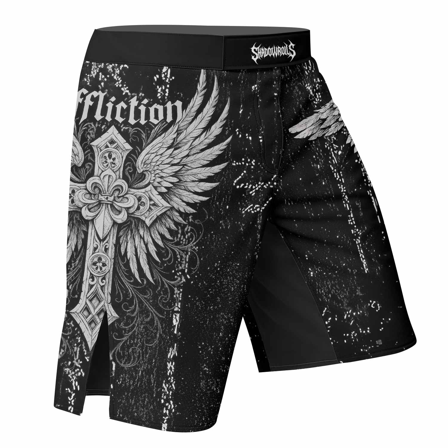 Angel of Death Fight Shorts - Durable MMA & BJJ Training Gear - right side mockup