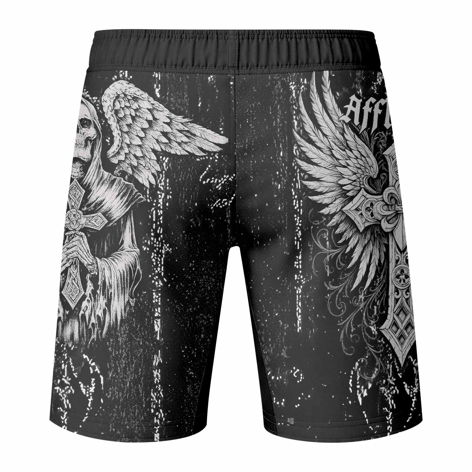 Angel of Death Fight Shorts - Durable MMA & BJJ Training Gear - back view mockup