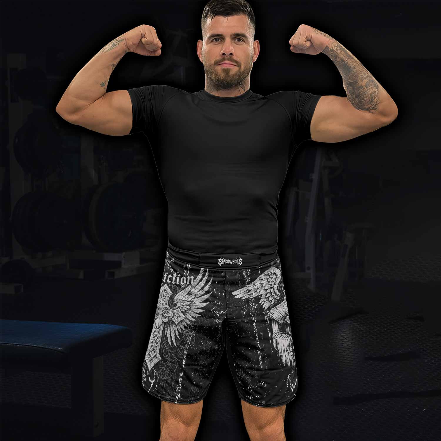 Angel of Death Fight Shorts - Durable MMA & BJJ Training Gear - lifestyle view