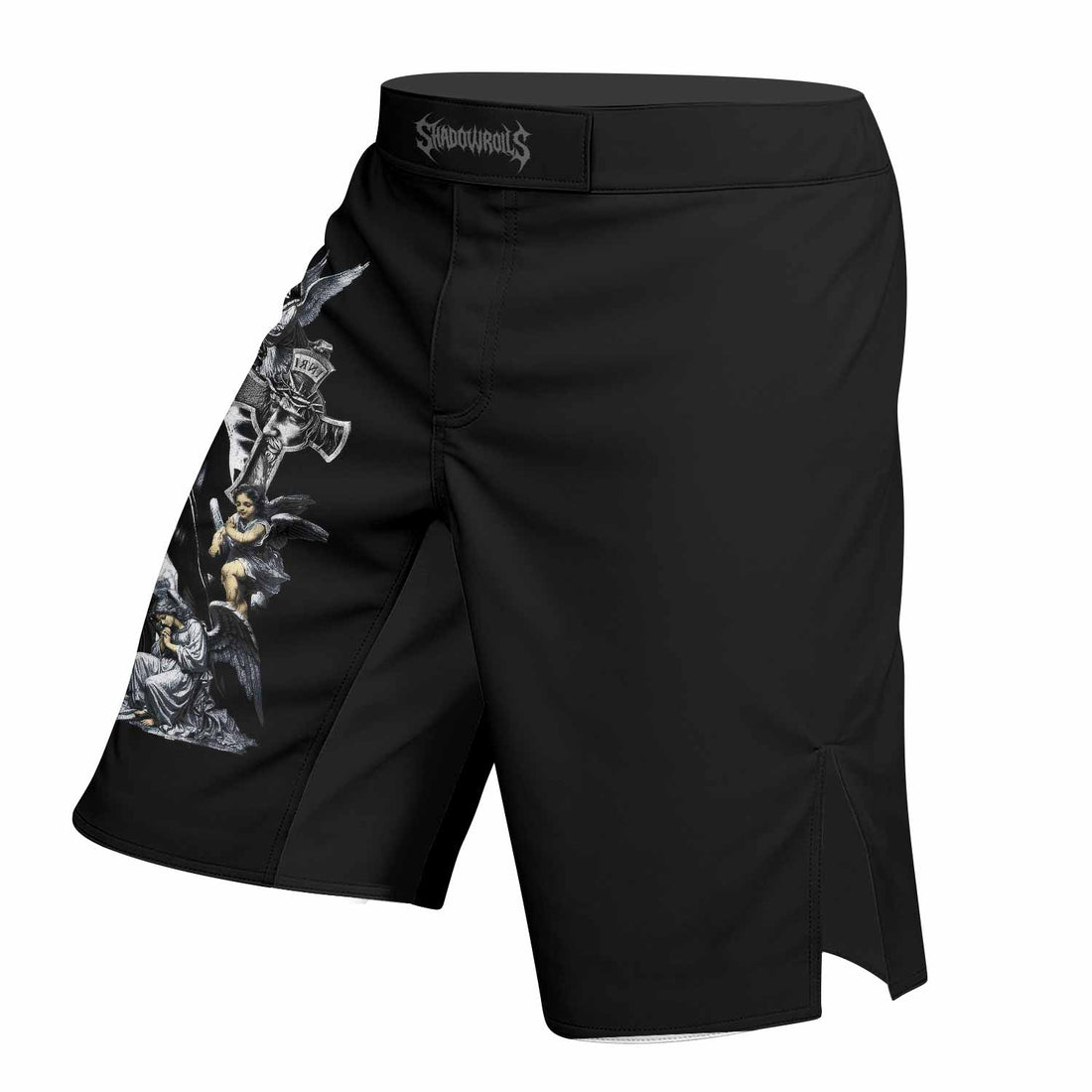 Blessed Saint Fight Shorts - Durable MMA & BJJ Training Gear - right side mockup