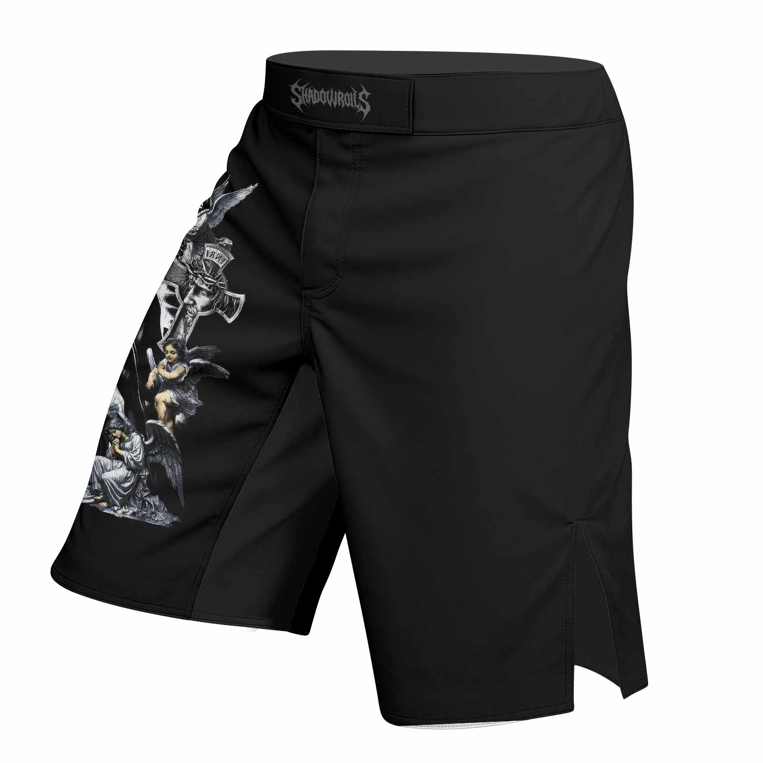 Blessed Saint Fight Shorts - Durable MMA & BJJ Training Gear - left side mockup