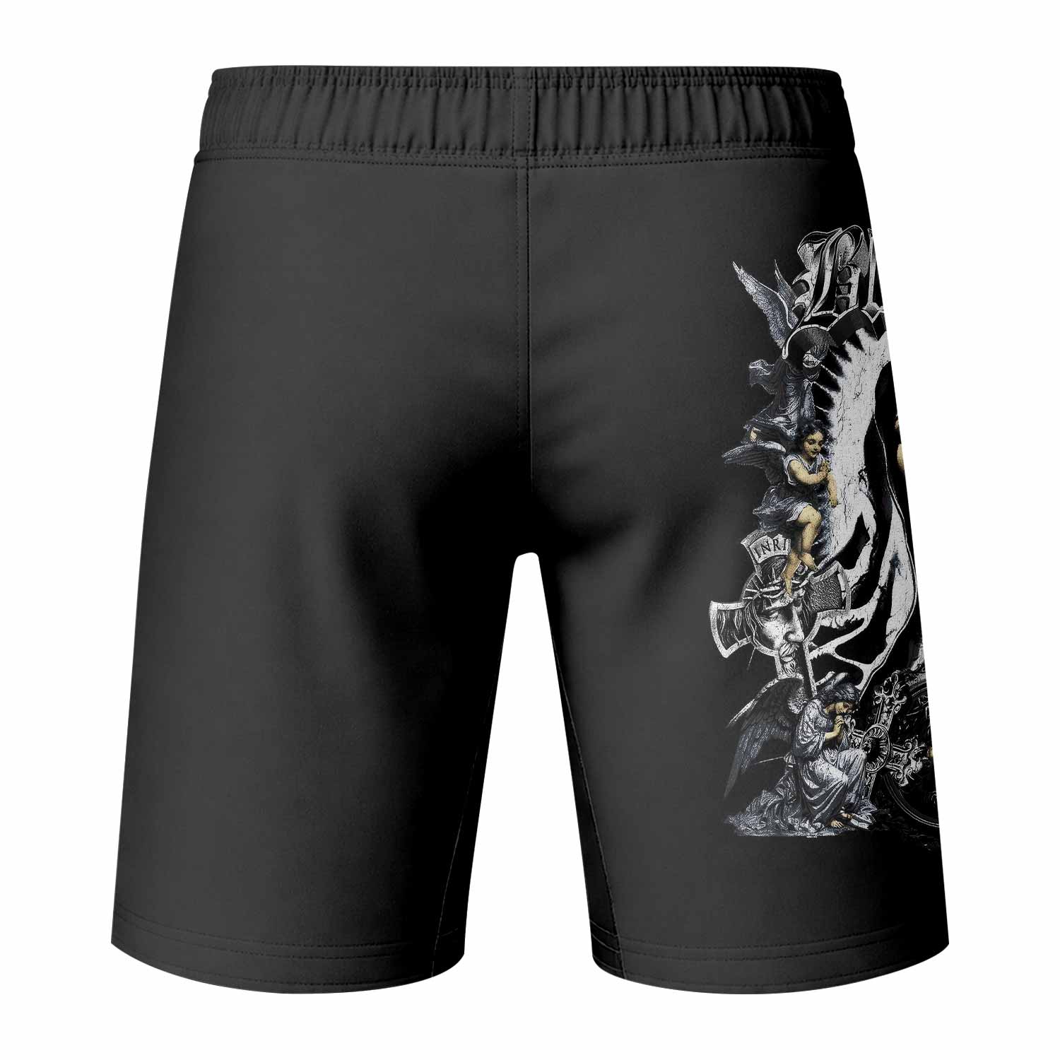 Blessed Saint Fight Shorts - Durable MMA & BJJ Training Gear - back view mockup