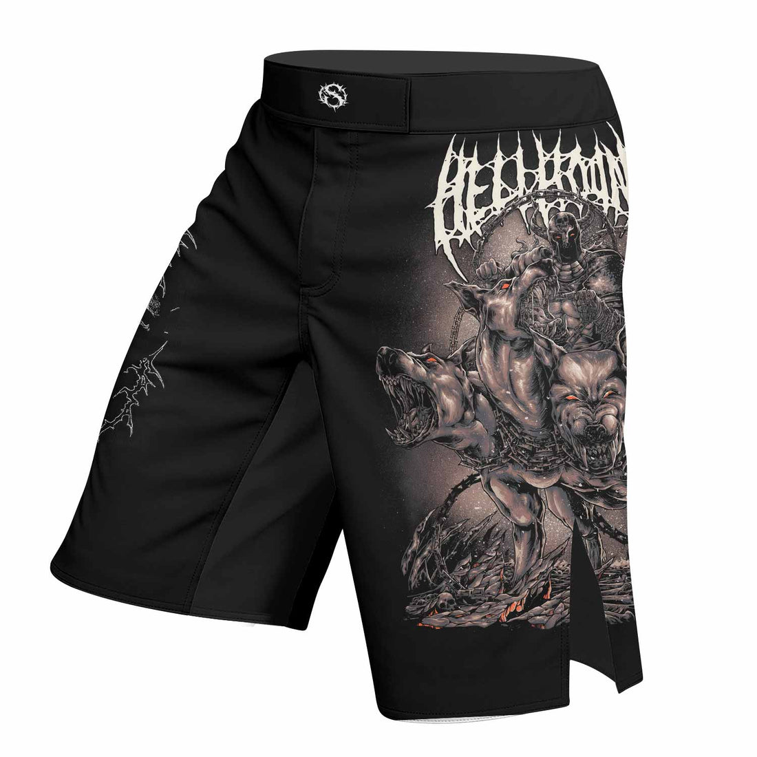 Dark Cerberus Unleashed Fight Shorts - MMA, BJJ, Boxing Gear - right side mockup