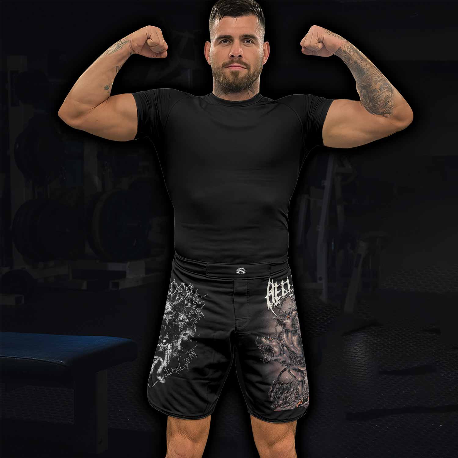 Dark Cerberus Unleashed Fight Shorts - MMA, BJJ, Boxing Gear - lifestyle view
