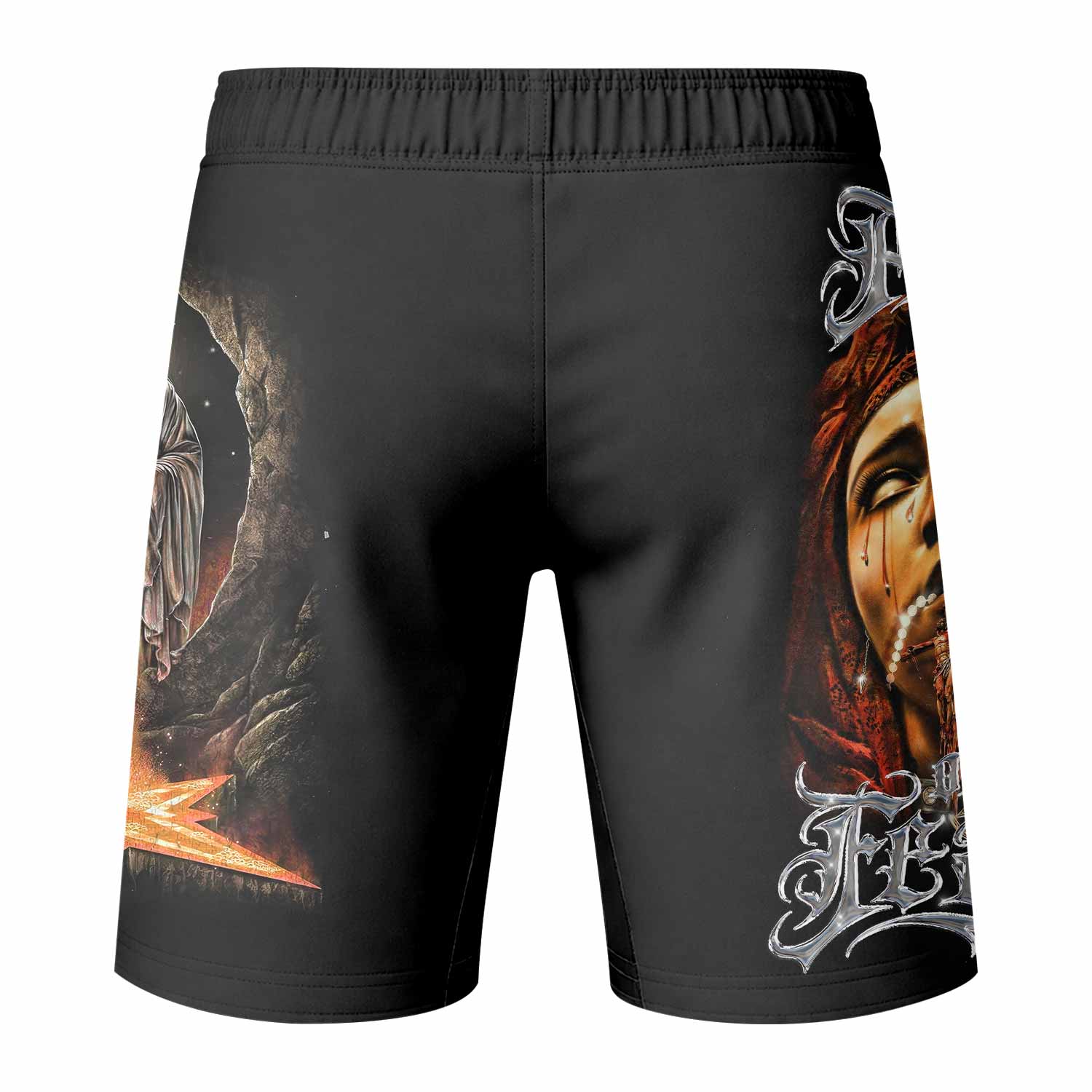 Faith Over Fear Fight Shorts - Durable Fight Shorts for MMA & Training - back view mockup