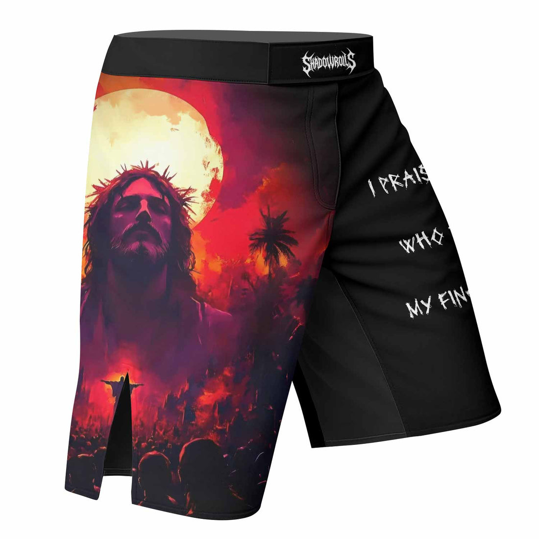 Red Redemption Fight Shorts - Durable Fight Shorts for MMA, BJJ, Boxing - right side mockup