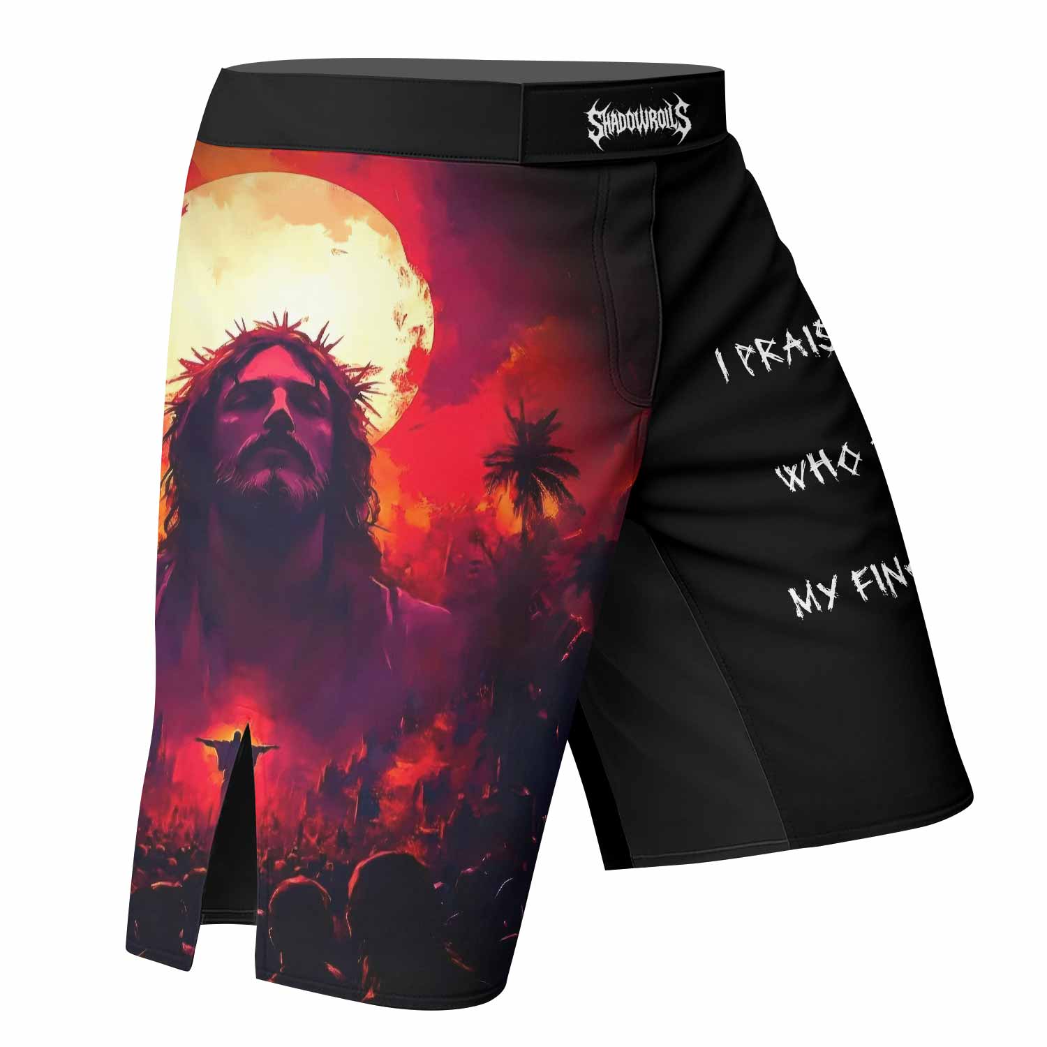 Red Redemption Fight Shorts - Durable Fight Shorts for MMA, BJJ, Boxing - right side mockup