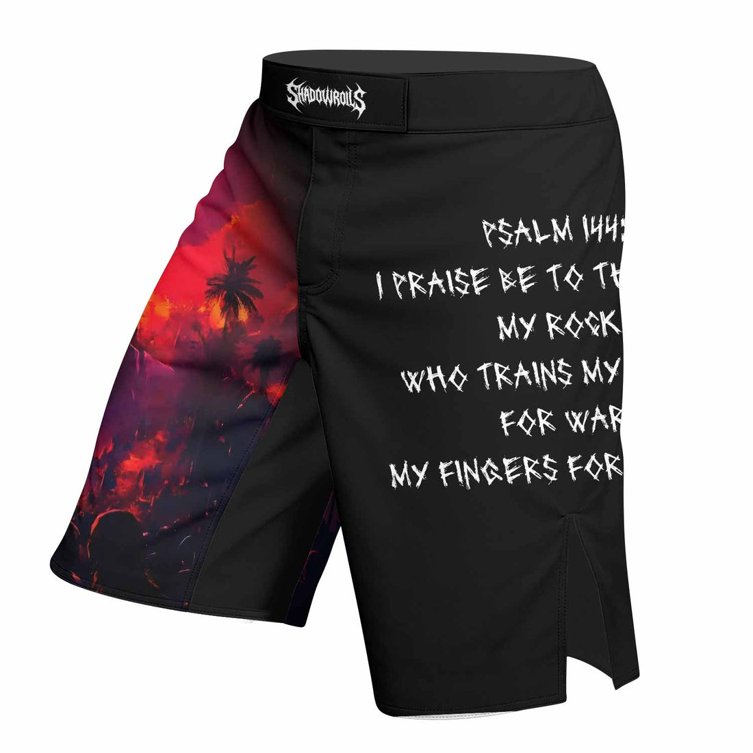 Red Redemption Fight Shorts - Durable Fight Shorts for MMA, BJJ, Boxing - right side mockup
