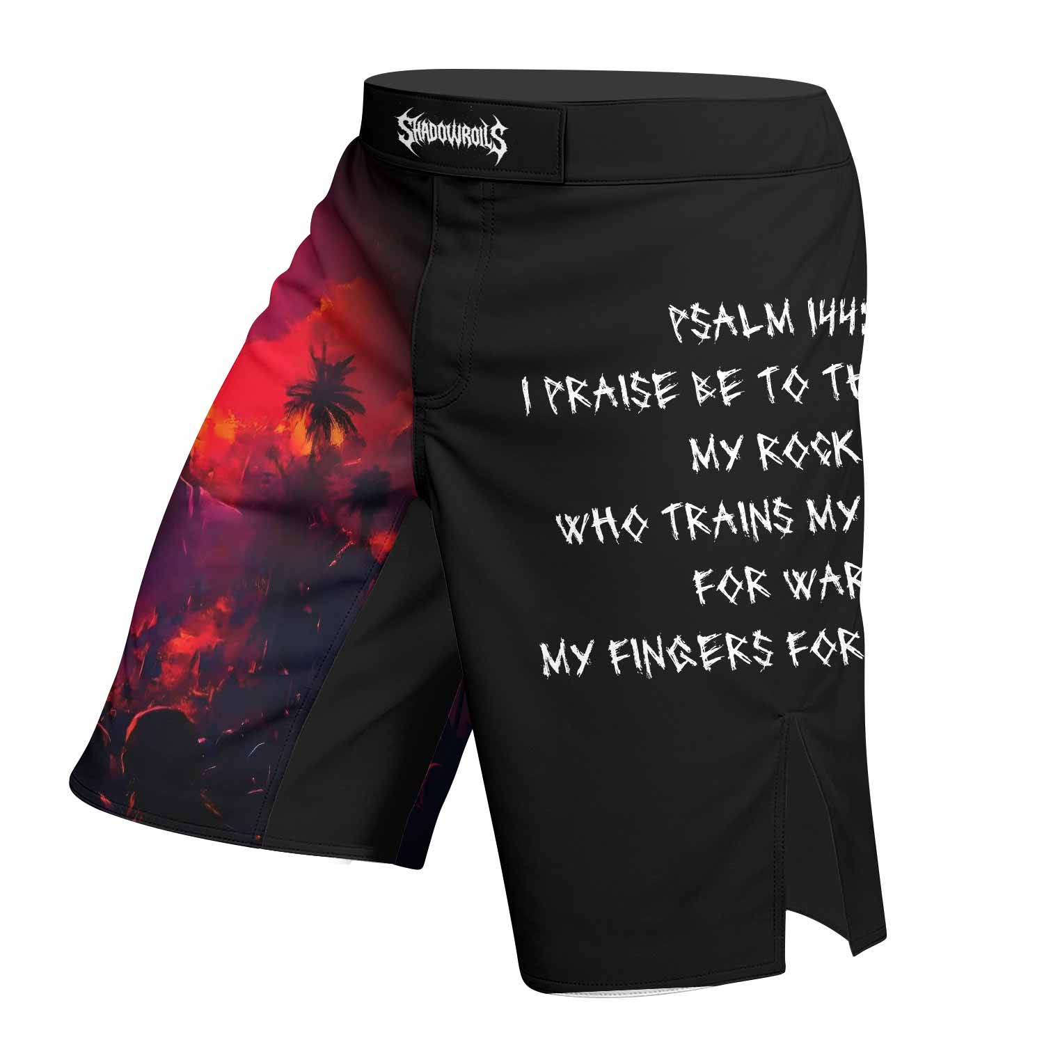 Red Redemption Fight Shorts - Durable Fight Shorts for MMA, BJJ, Boxing - left side mockup