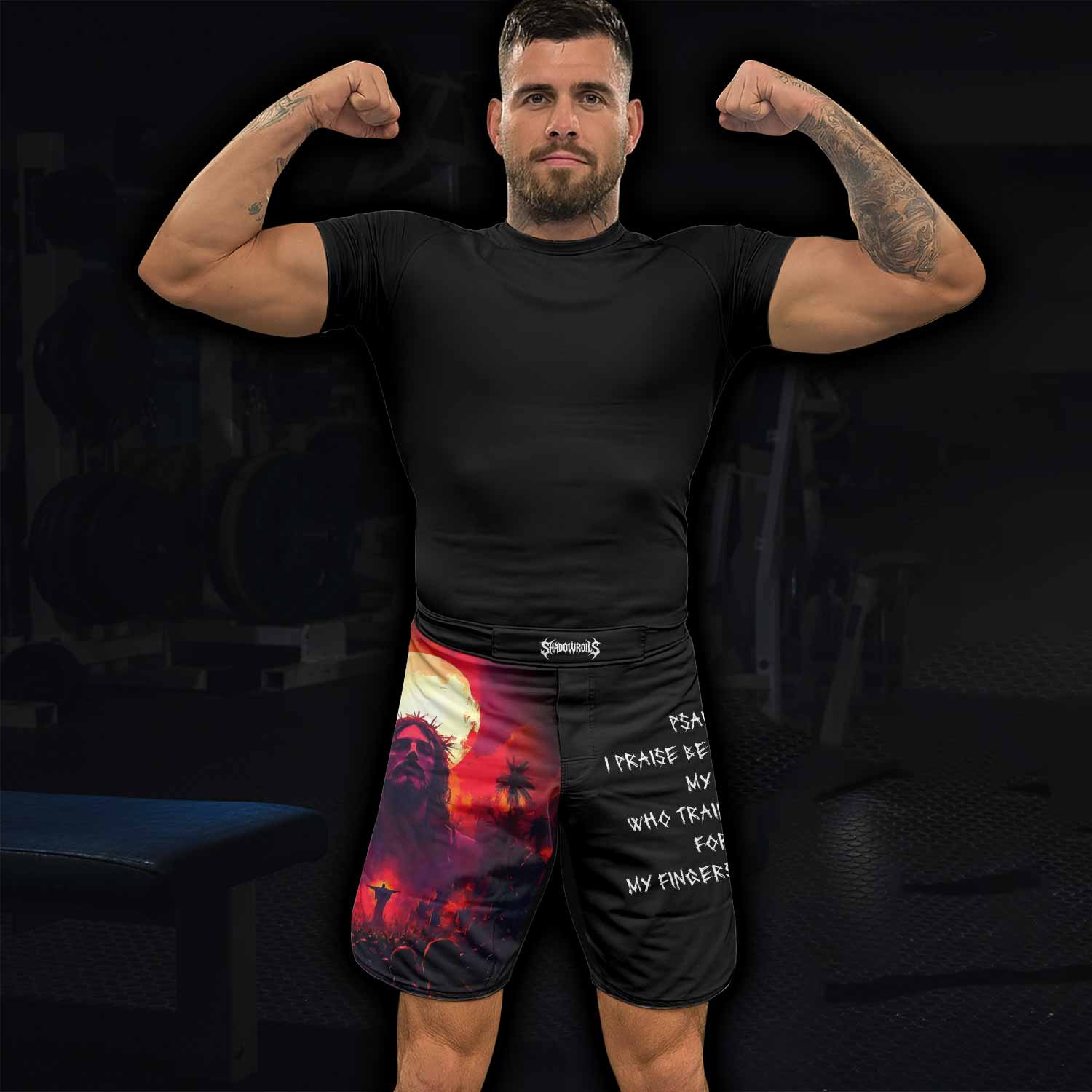 Red Redemption Fight Shorts - Durable Fight Shorts for MMA, BJJ, Boxing - lifestyle view