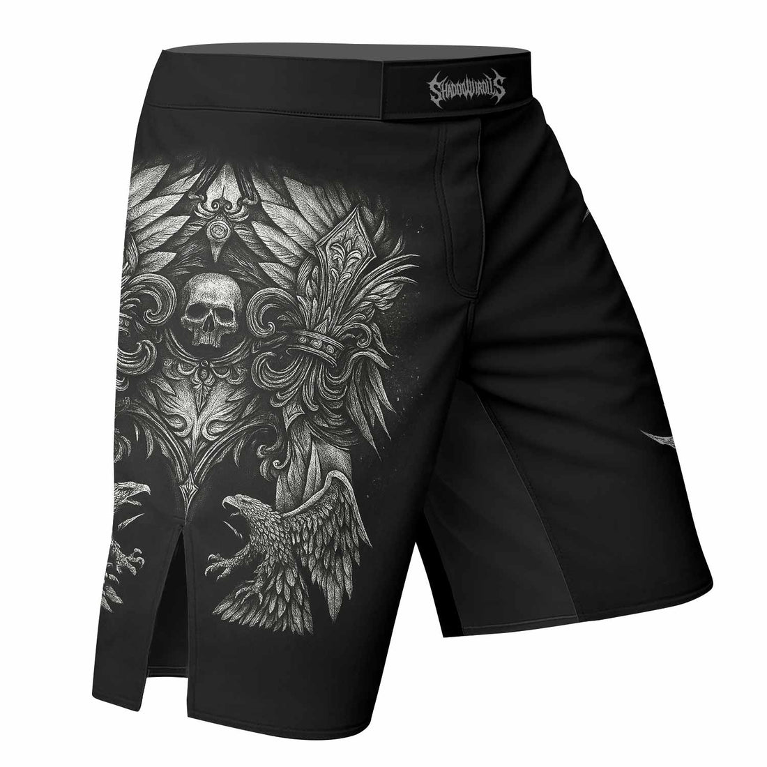 Shadow Silence Fight Shorts - Durable MMA, BJJ, Boxing Shorts - right side mockup