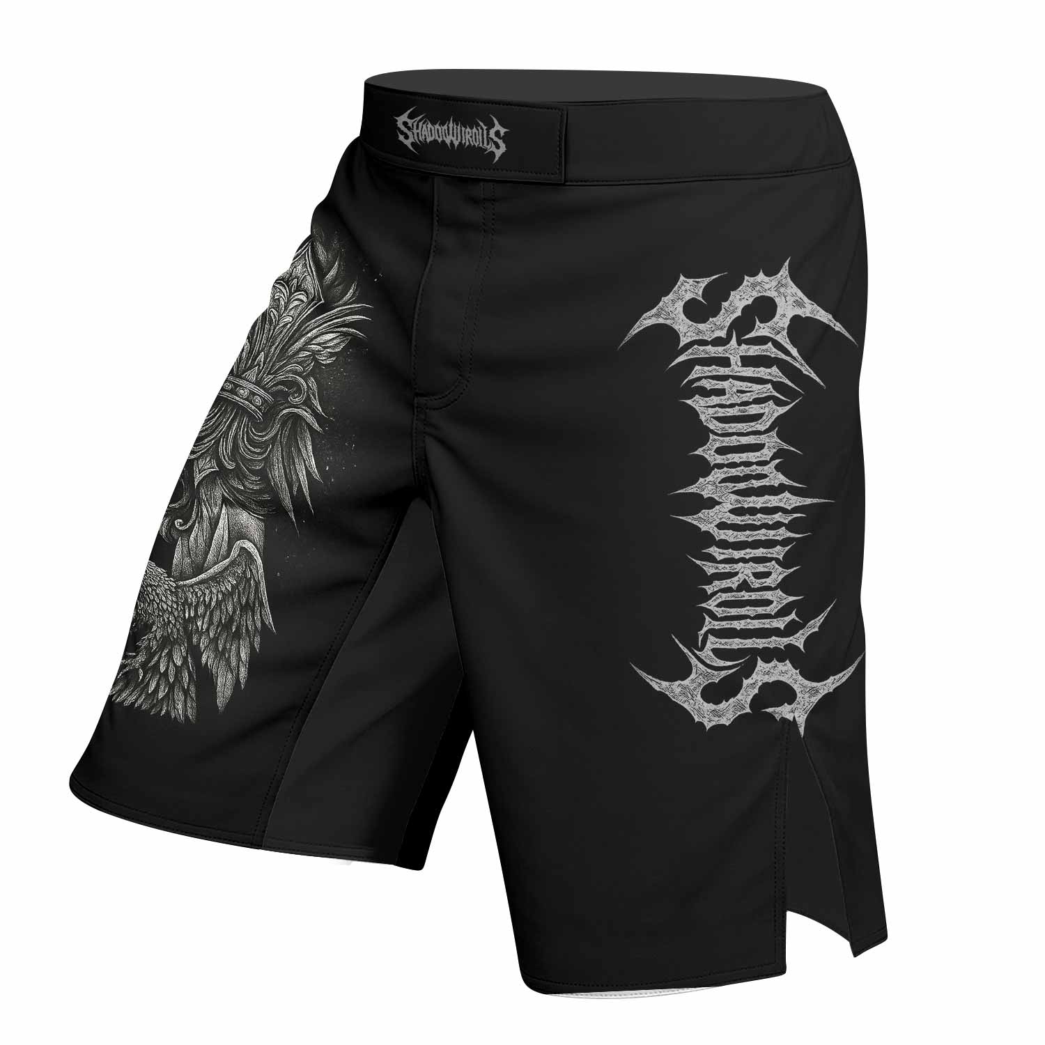 Shadow Silence Fight Shorts - Durable MMA, BJJ, Boxing Shorts - left side mockup
